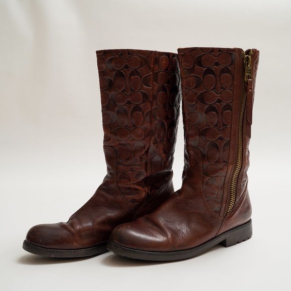 Coach Shoes - Vintage Leather Coach Monogram Embossed Zip Up Boots